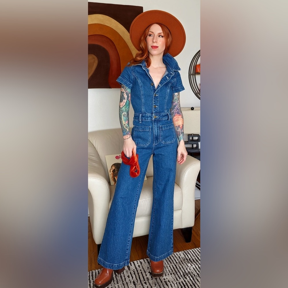 ROLLA'S Blue Denim Short-Sleeve Jumpsuit